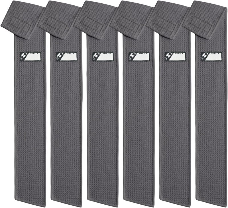 CYCLXY 6 Pcs Grey Thin Football Towels with Hook & Loop,Microfiber Football Twels Bulk,Clean Hands Sports Towel,Football Equipment Accessory - Image 1